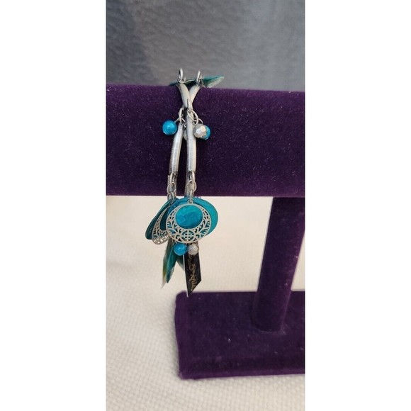 NWT Birch Hill Lot of 2 Bangle Genuine Shell Dangle Silver Bracelets Turquoise - Picture 2 of 6